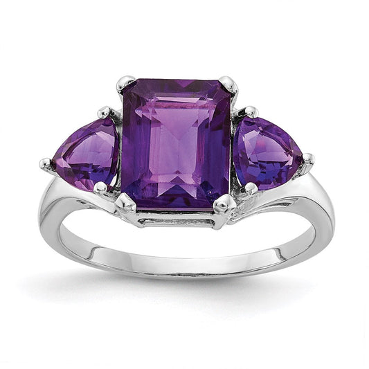 14k white gold amethyst 3 stone ring y4543am