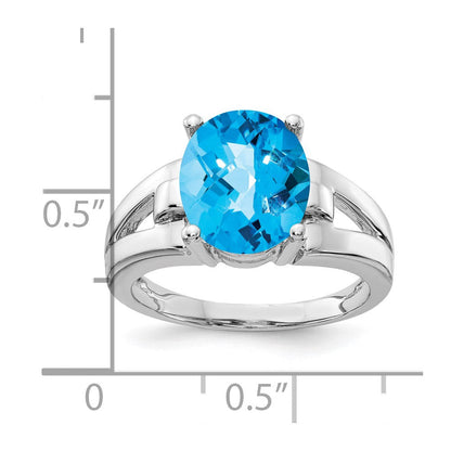 14k White Gold 11x9mm Oval Blue Topaz Checker ring