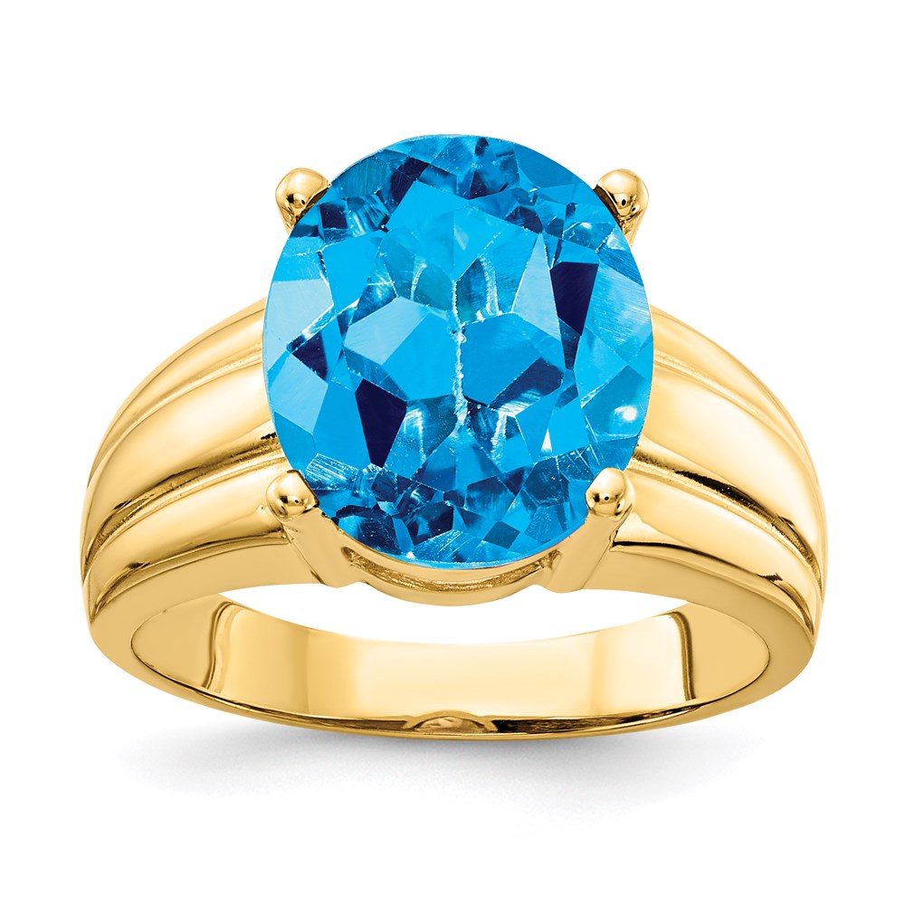14K Yellow Gold 12x10mm Oval Blue Topaz ring