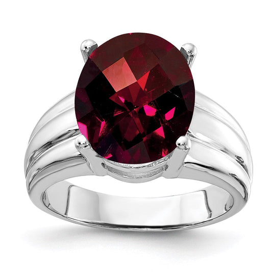 14k white gold 12x10mm oval garnet checker ring y4549gc