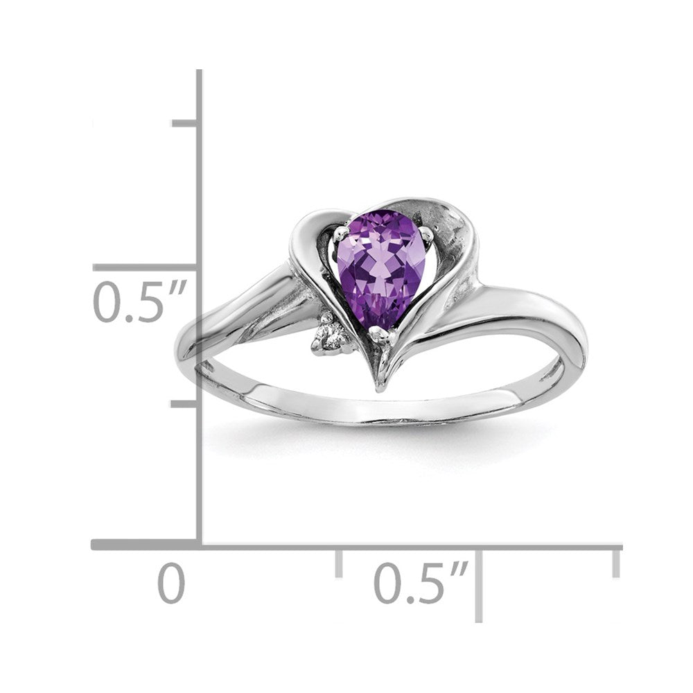14k White Gold 6x4mm Pear Amethyst A Real Diamond ring