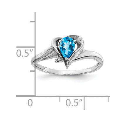 14k White Gold 6x4mm Pear Blue Topaz A Real Diamond ring
