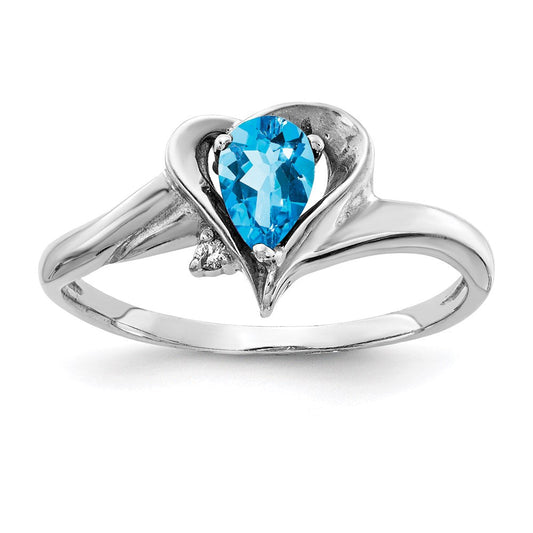 14k White Gold 6x4mm Pear Blue Topaz A Real Diamond ring