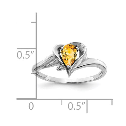 14k White Gold 6x4mm Pear Citrine A Real Diamond ring