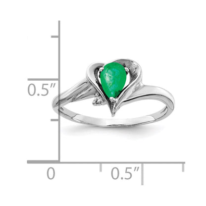 14k white gold 6x4mm pear emerald a real diamond ring y4560e a
