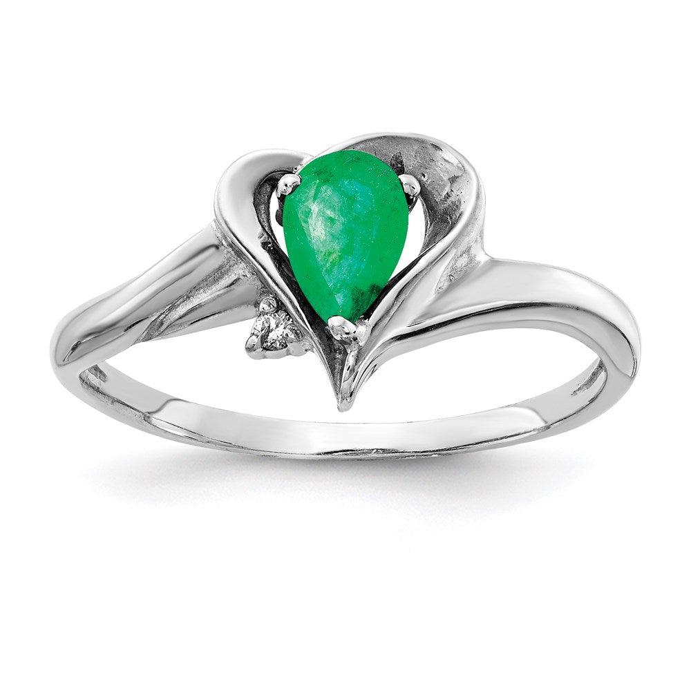 14k white gold 6x4mm pear emerald a real diamond ring y4560e a