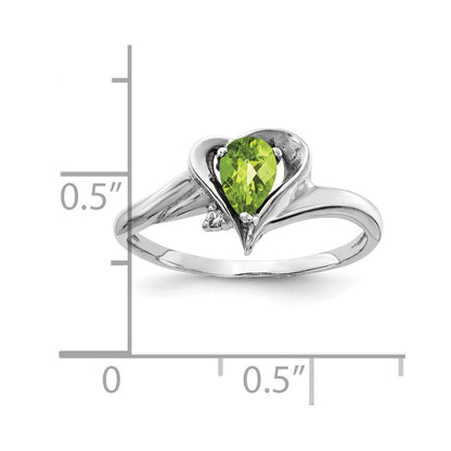14k white gold 6x4mm pear peridot checker a real diamond ring y4560pc a