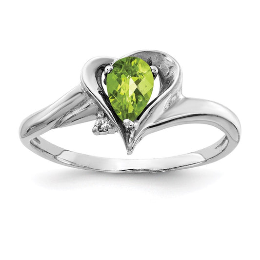 14k white gold 6x4mm pear peridot checker a real diamond ring y4560pc a