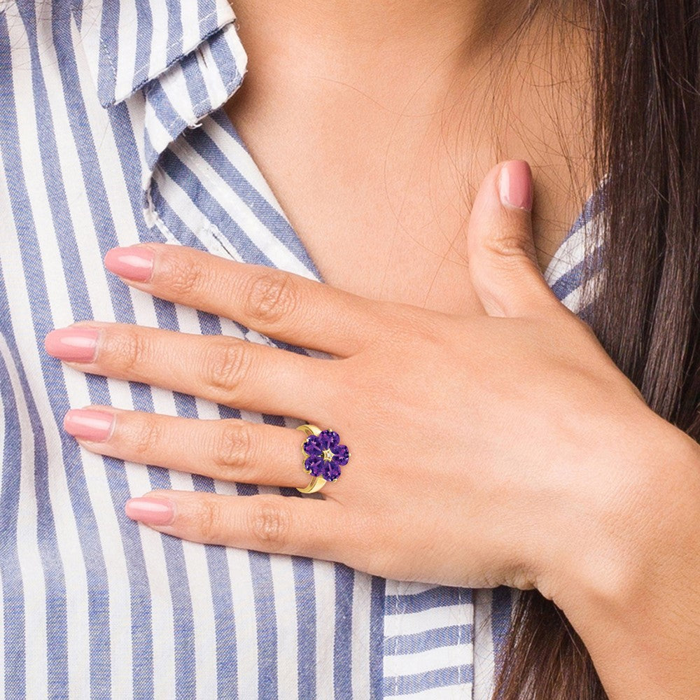 14k Yellow Gold 6mm Heart Amethyst AAA Diamond ring