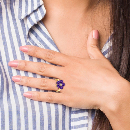 14k Yellow Gold 6mm Heart Amethyst AAA Diamond ring