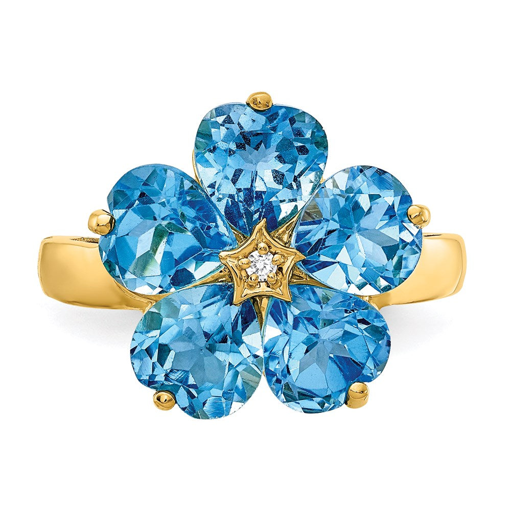14K Yellow Gold 6mm Heart Blue Topaz A Real Diamond ring