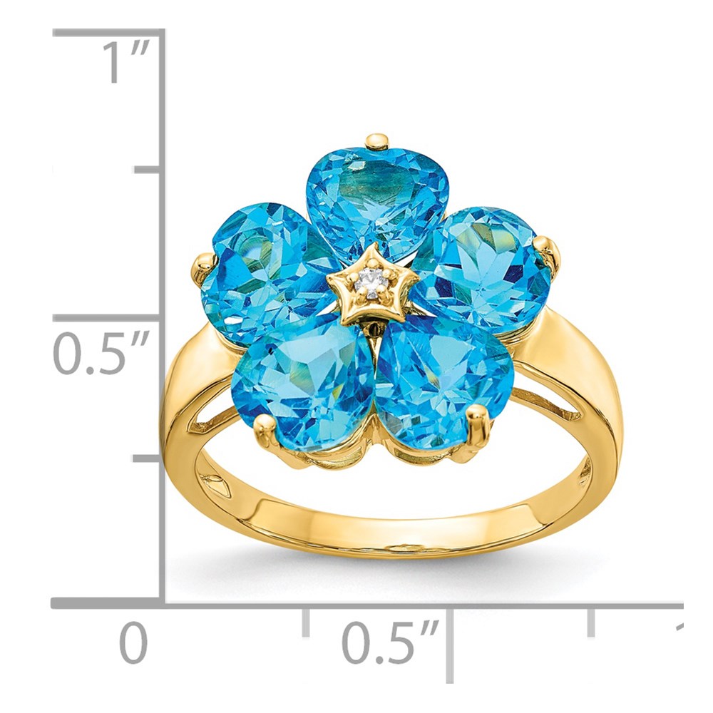 14K Yellow Gold 6mm Heart Blue Topaz A Real Diamond ring