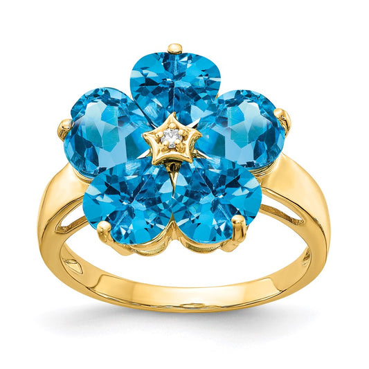14K Yellow Gold 6mm Heart Blue Topaz A Real Diamond ring