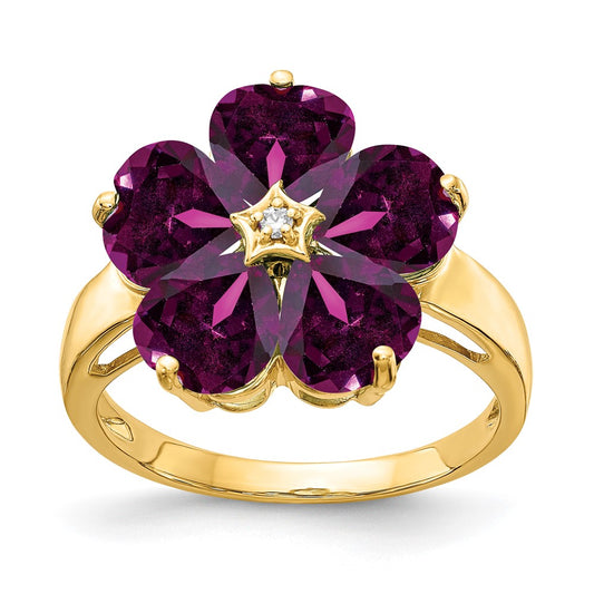 14k Yellow Gold 6mm Heart Rhodolite Garnet VS Diamond ring