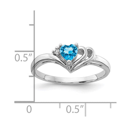 14k White Gold 4mm Heart Blue Topaz A Real Diamond ring