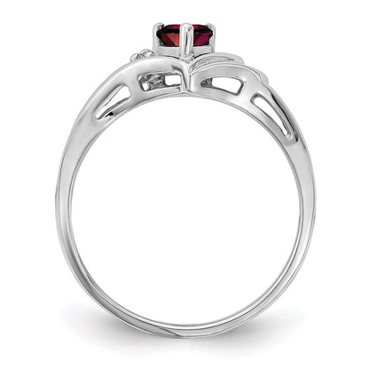 14k White Gold 4mm Heart Garnet A Real Diamond ring