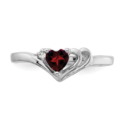 14k White Gold 4mm Heart Garnet A Real Diamond ring
