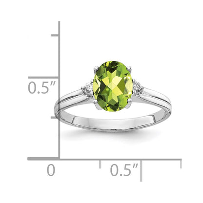 14k White Gold 8x6mm Oval Peridot AAA Diamond ring