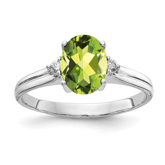 14k White Gold 8x6mm Oval Peridot A Real Diamond ring