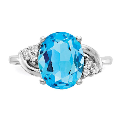 14k White Gold 10x8mm Oval Blue Topaz A Real Diamond ring