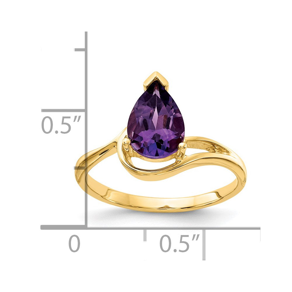 14K Yellow Gold 9x6mm Pear Amethyst Checker ring
