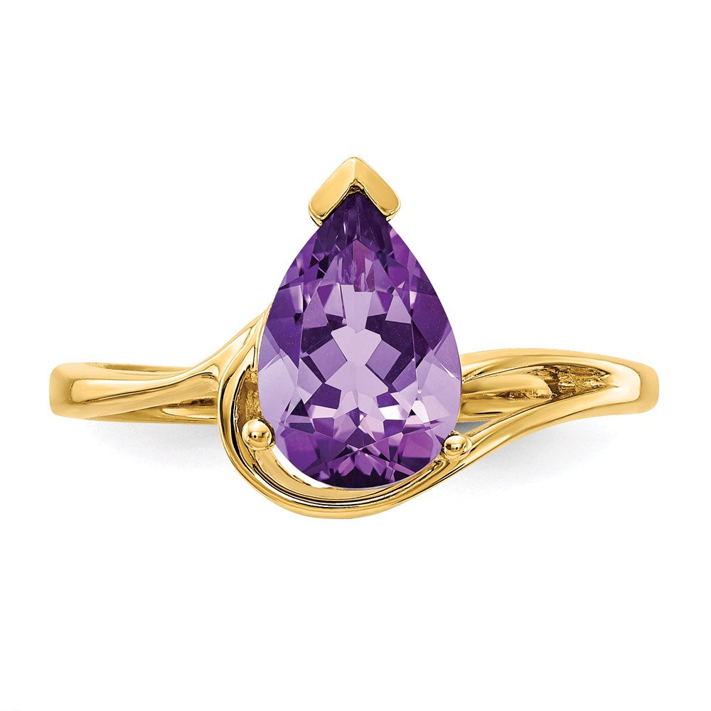 14K Yellow Gold 9x6mm Pear Amethyst ring