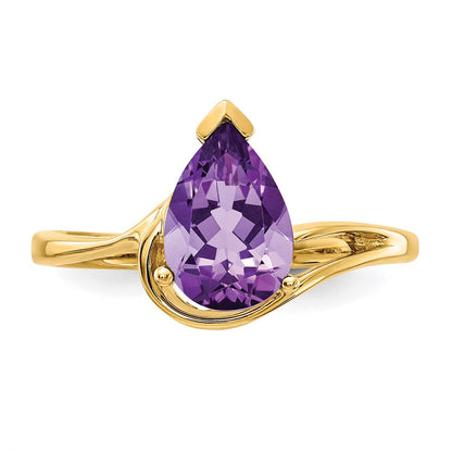 14K Yellow Gold 9x6mm Pear Amethyst ring
