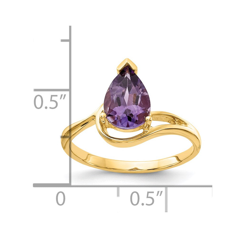 14K Yellow Gold 9x6mm Pear Amethyst ring