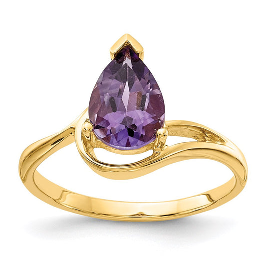14K Yellow Gold 9x6mm Pear Amethyst ring