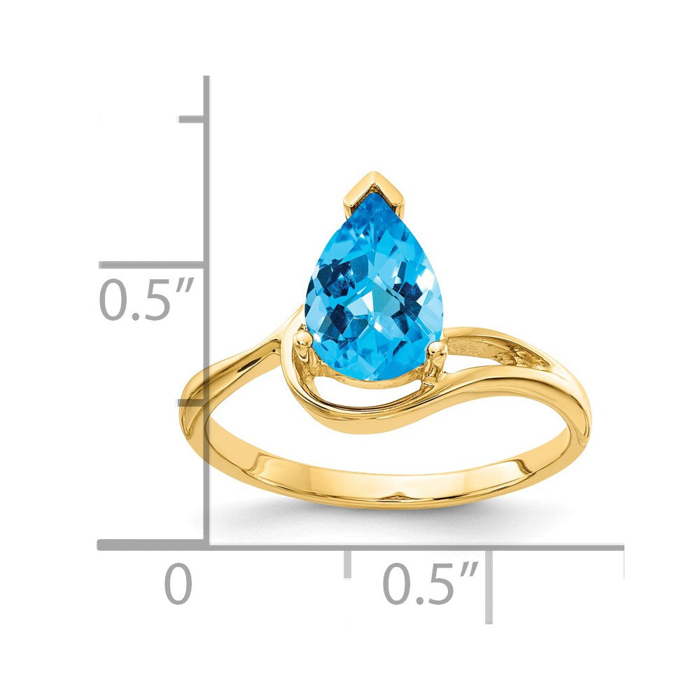 14K Yellow Gold 9x6mm Pear Blue Topaz Checker ring