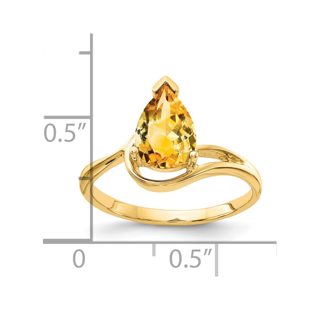 14K Yellow Gold 9x6mm Pear Citrine ring