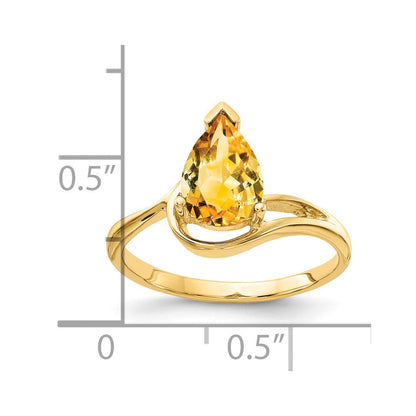 14K Yellow Gold 9x6mm Pear Citrine ring