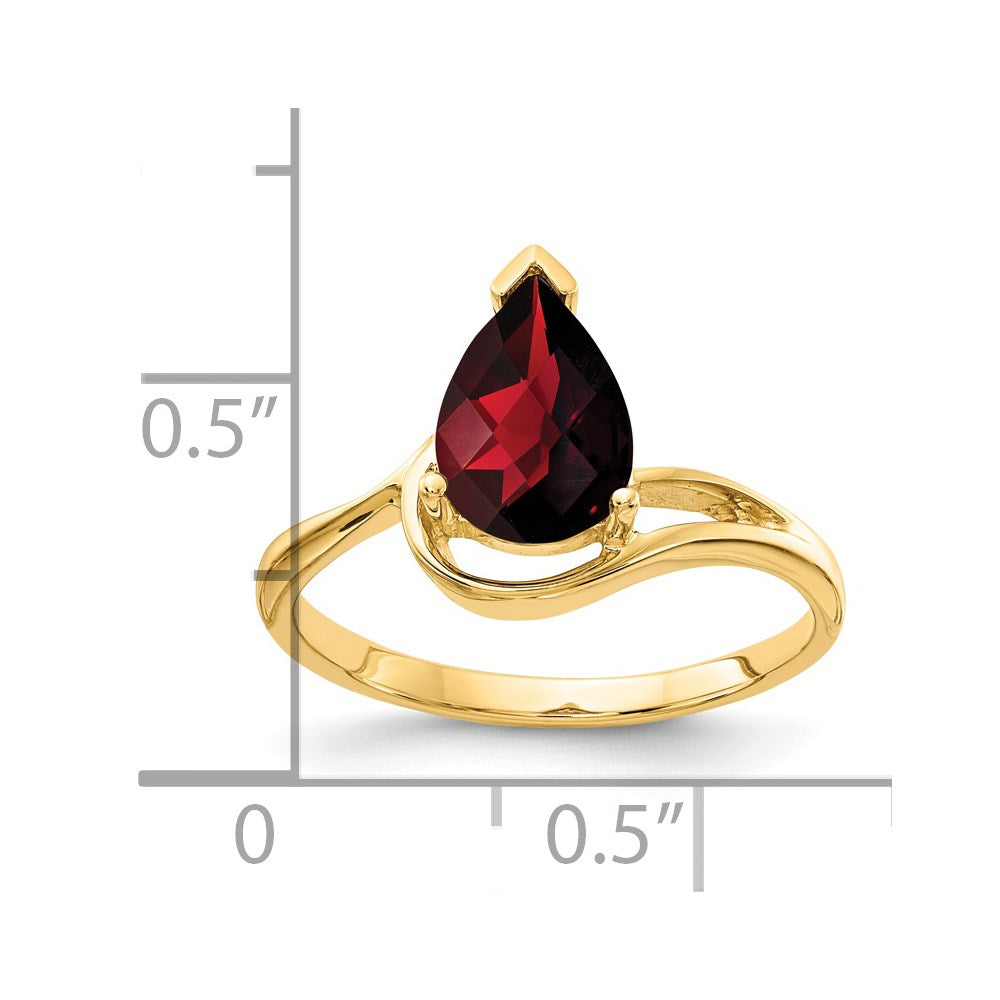 14k yellow gold 9x6mm pear garnet checker ring y4616gc