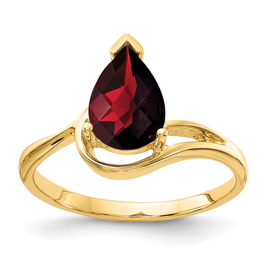 14k yellow gold 9x6mm pear garnet checker ring y4616gc