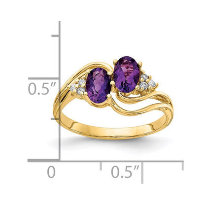 14k Yellow Gold 6x4mm Oval Amethyst Checker AAA Diamond ring