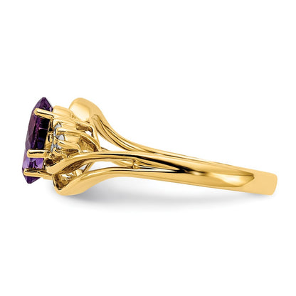 14k Yellow Gold 6x4mm Oval Amethyst AA Diamond ring