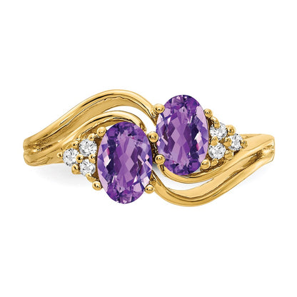 14k Yellow Gold 6x4mm Oval Amethyst AA Diamond ring