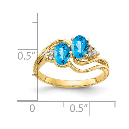 14K Yellow Gold 6x4mm Oval Blue Topaz Checker A Real Diamond ring