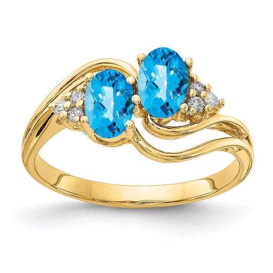 14K Yellow Gold 6x4mm Oval Blue Topaz Checker A Real Diamond ring
