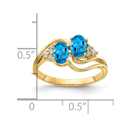 14k Yellow Gold 6x4mm Oval Blue Topaz AAA Diamond ring