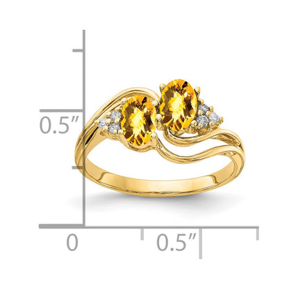 14k Yellow Gold 6x4mm Oval Citrine Checker AAA Diamond ring