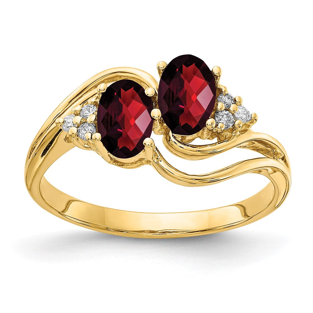 14k Yellow Gold 6x4mm Oval Garnet Checker AAA Diamond ring