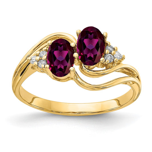 14k Yellow Gold 6x4mm Oval Rhodolite Garnet A Diamond ring