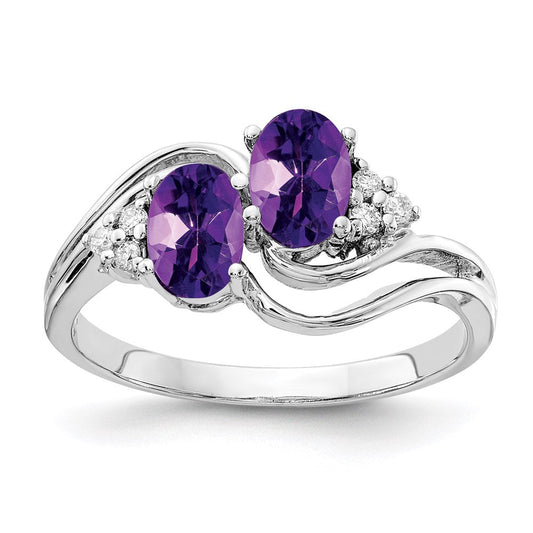 14k white gold 6x4mm oval amethyst checker aa real diamond ring y4618ac aa