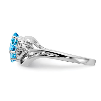 14k White Gold 6x4mm Oval Blue Topaz A Real Diamond ring