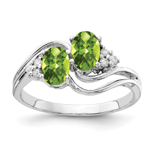 14k White Gold 6x4mm Oval Peridot Checker AAA Diamond ring