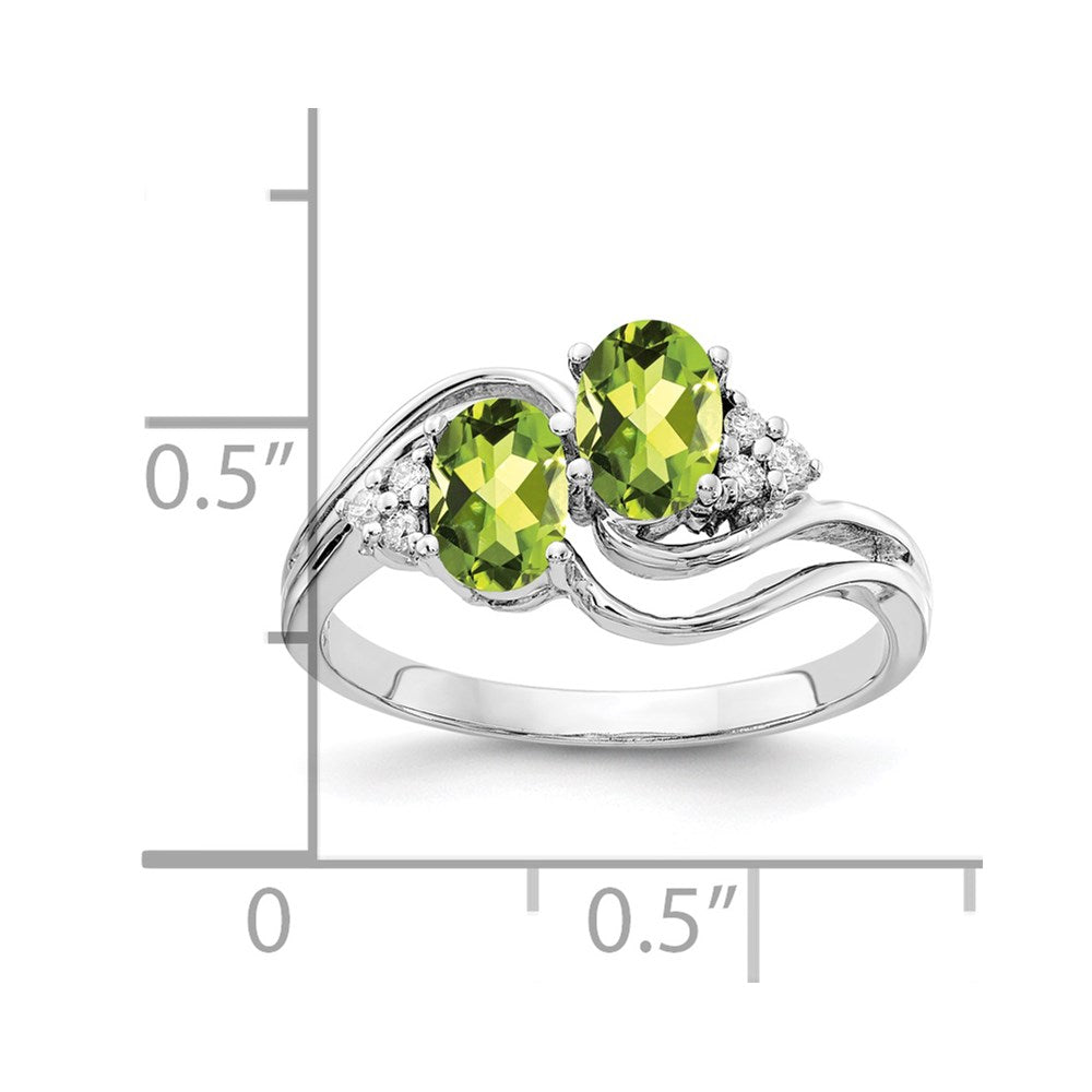14k White Gold 6x4mm Oval Peridot AA Diamond ring