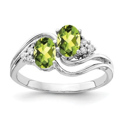 14k White Gold 6x4mm Oval Peridot AA Diamond ring