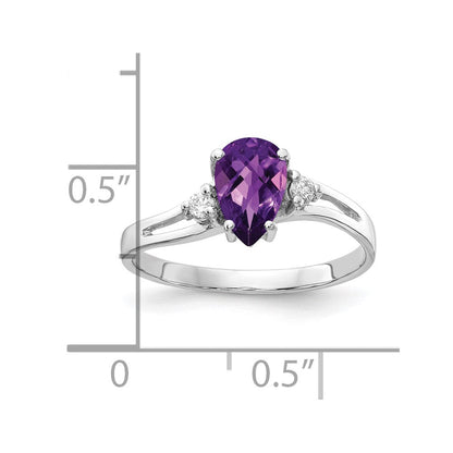 14k White Gold 7x5mm Pear Amethyst Checker A Real Diamond ring