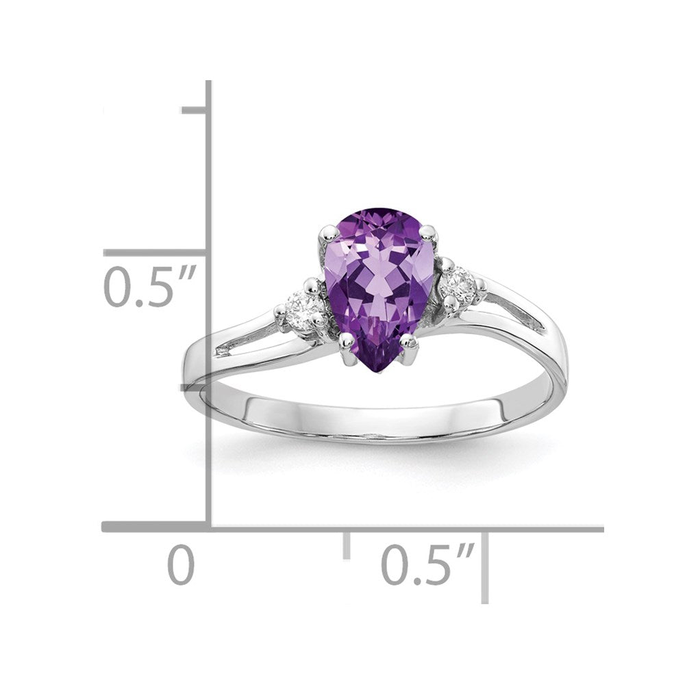 14k White Gold 7x5mm Pear Amethyst A Real Diamond ring